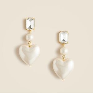 J.Crew Crystal & Pearl Heart Drop Earrings